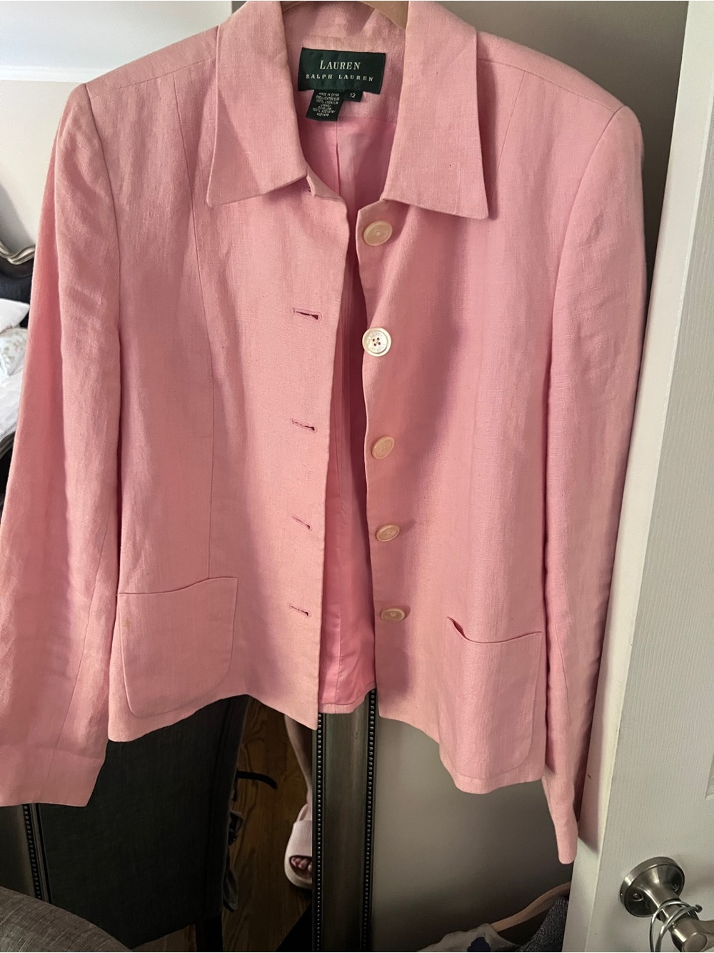 Ralph Lauren Pink Linen-Blend Single-Breasted Blazer